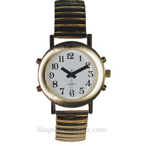 Ladies 4 Button Gold Talking Time and Alarm Watch
