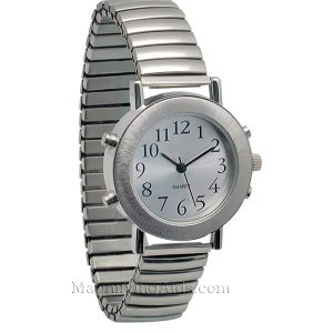 Ladies 4 Button Chrome Talking Time and Alarm Watch