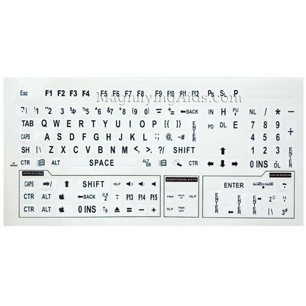 Large Computer Keyboard Stickers - Black On White