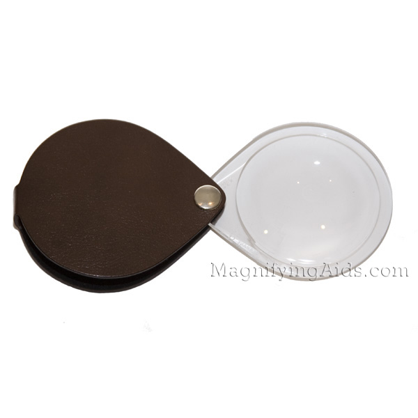 3.5X Eschenbach Leather Folding Teardrop Pocket Magnifier - Brown