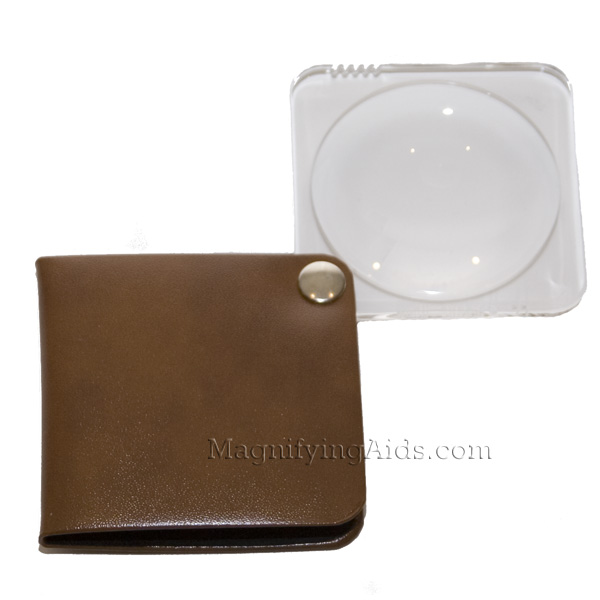 3.5X Eschenbach Leather Folding Square Pocket Magnifier - Tan