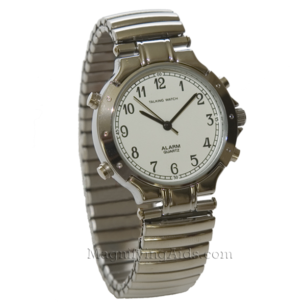 Men's Silver Tone Four Button Talking Watch White Face