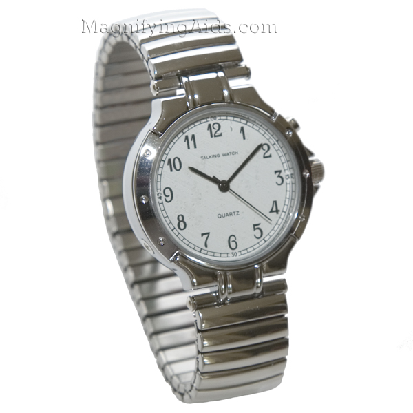 Men's Silver Tone One Button Talking Watch White Face