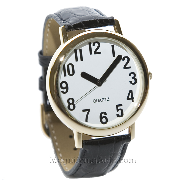 Unisex Low Vision Watch Gold Tone White Face