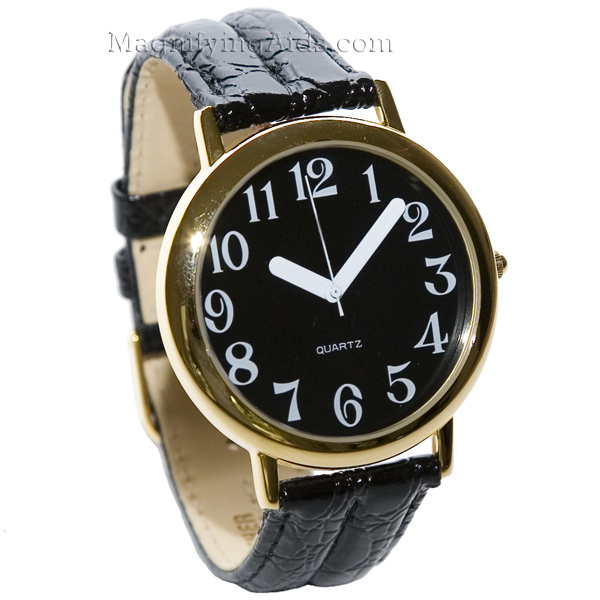 Unisex Low Vision Watch Gold Tone Black Face