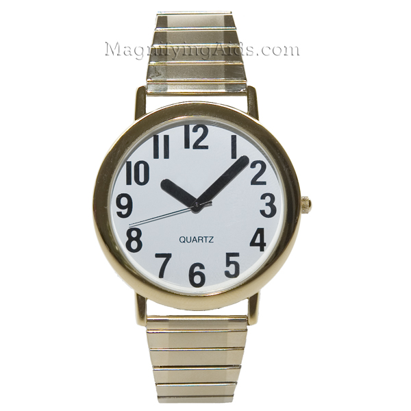 Unisex Low Vision Watch Gold Tone White Face