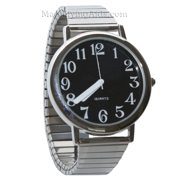 Unisex Low Vision Watch Silver Tone Black Face