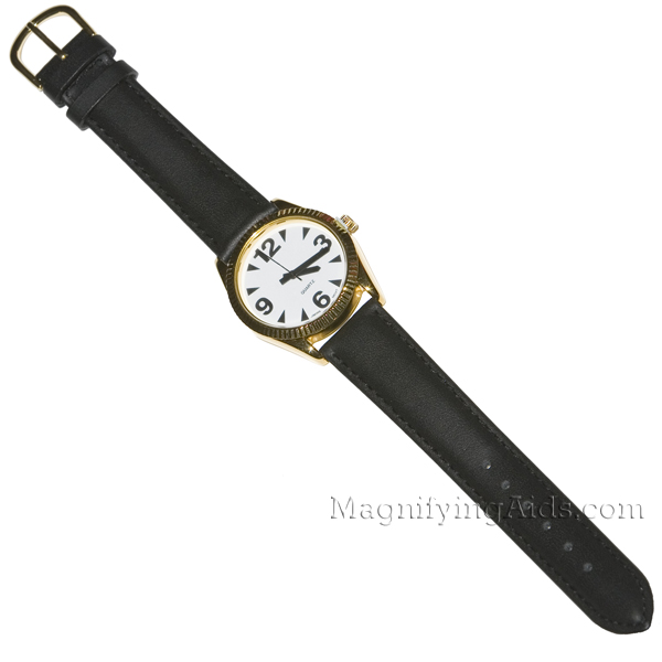 Unisex Low Vision Watch Gold Tone White Face Leather Band