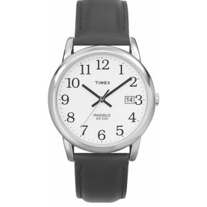 Timex Indiglo Watch Mens Chrome with Leather Band