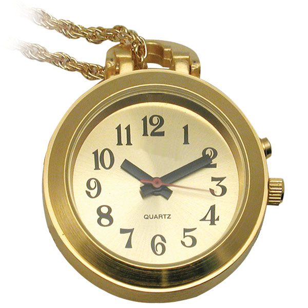 Ladies Gold One Button Pendant Talking Watch with Gold Chain